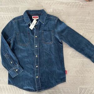 NWT Wrangler Boys Blue Long Sleeve Button-Down Denim Shirt M 8